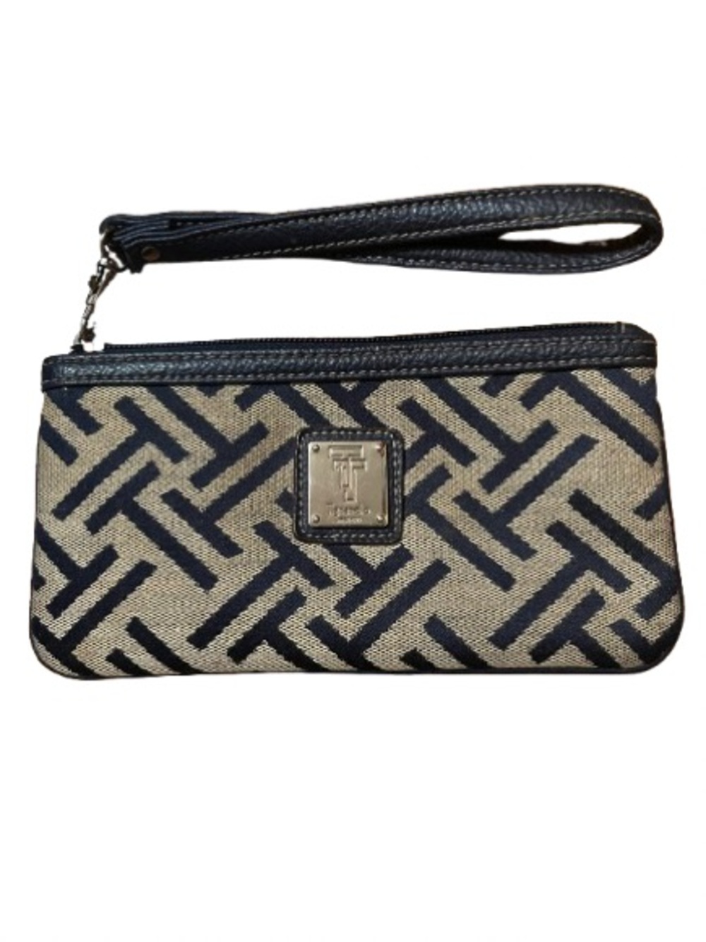Tignanello Brown and Tan Patterned Canvas Wristlet